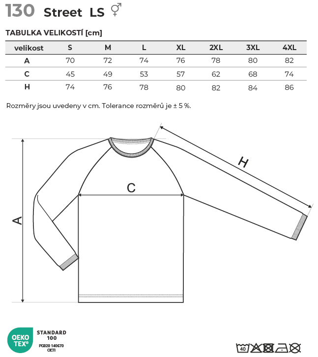 130 Street LS triko unisex Tabulka velikostí